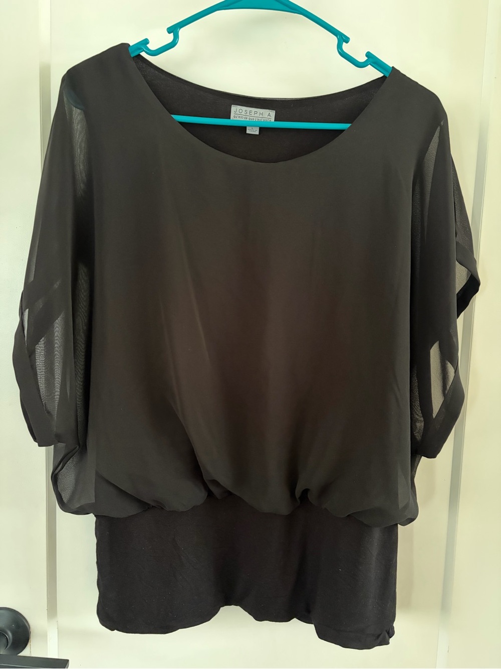 Joseph A Black Sheer Dolman Sleeve Blouse